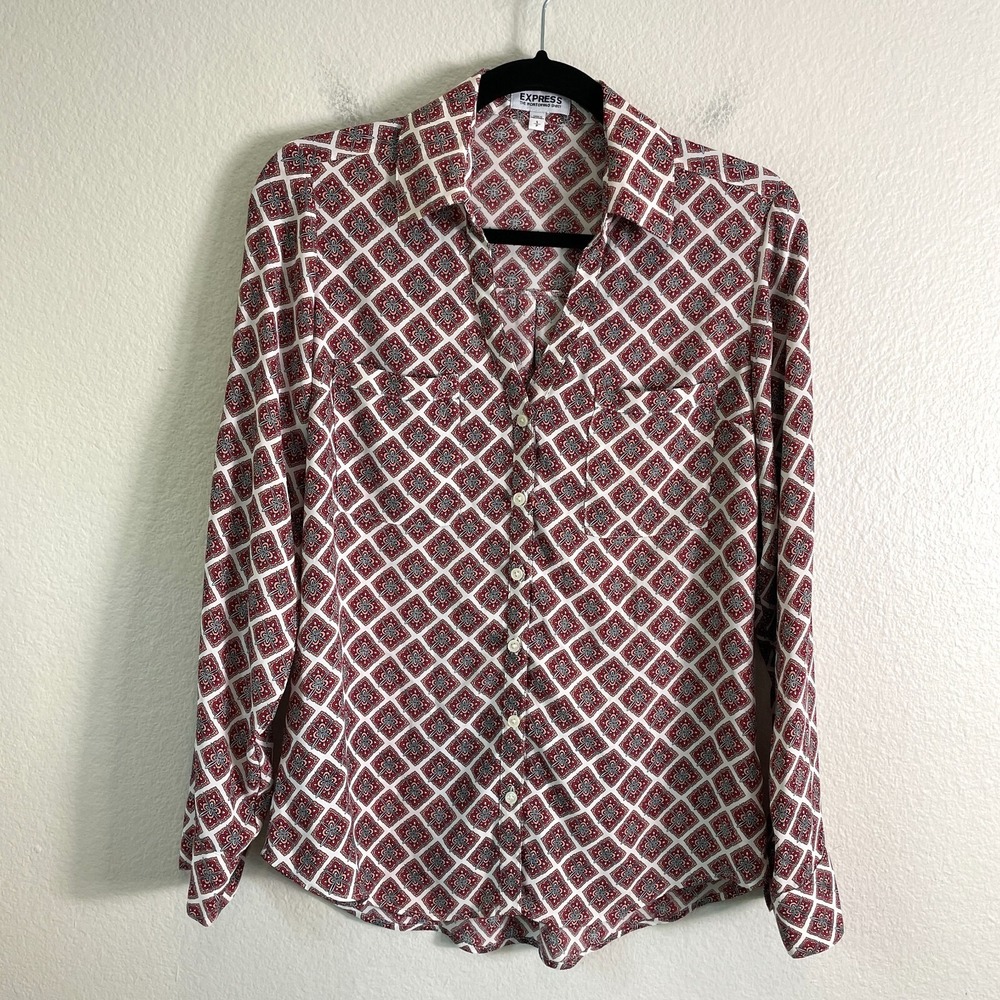 Express The Portofino Shirt Womens Small Floral Roll Tab Sleeve Blouse Top